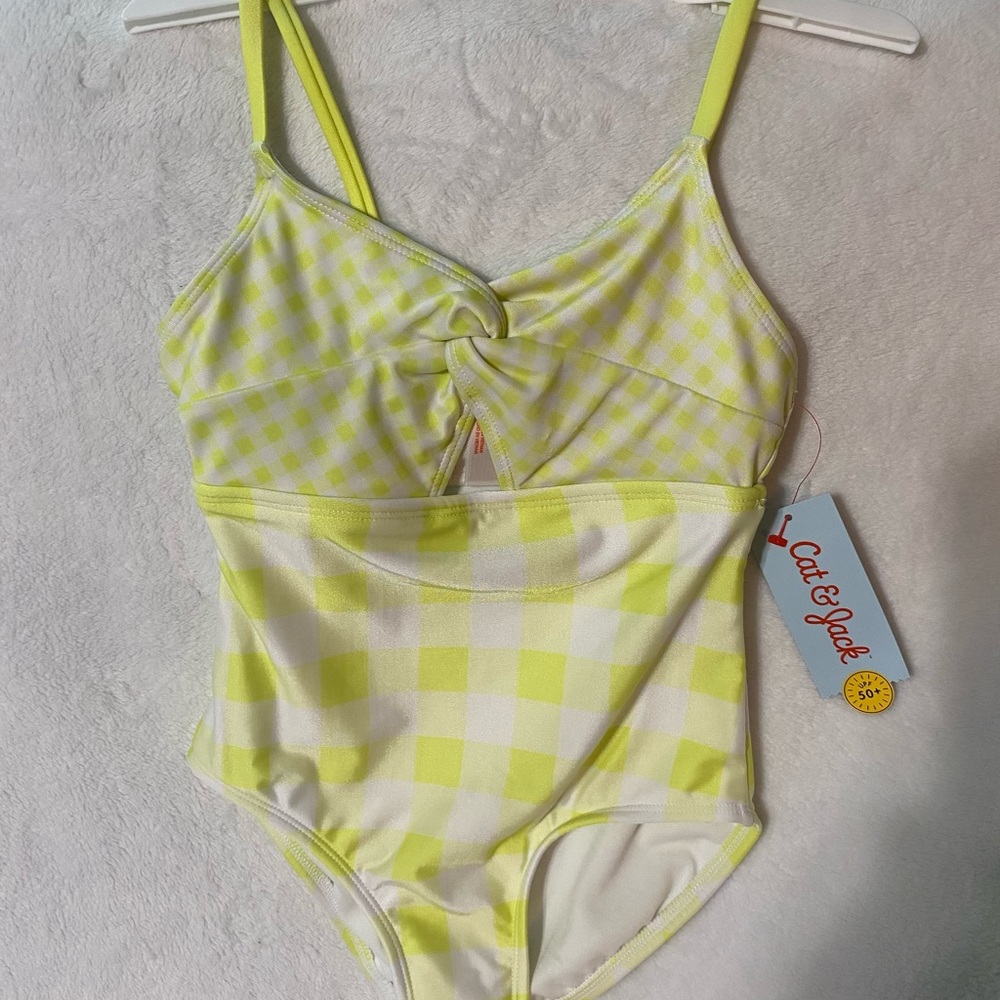 Cat & Jack Lime Checkered Kids Swim One Piece